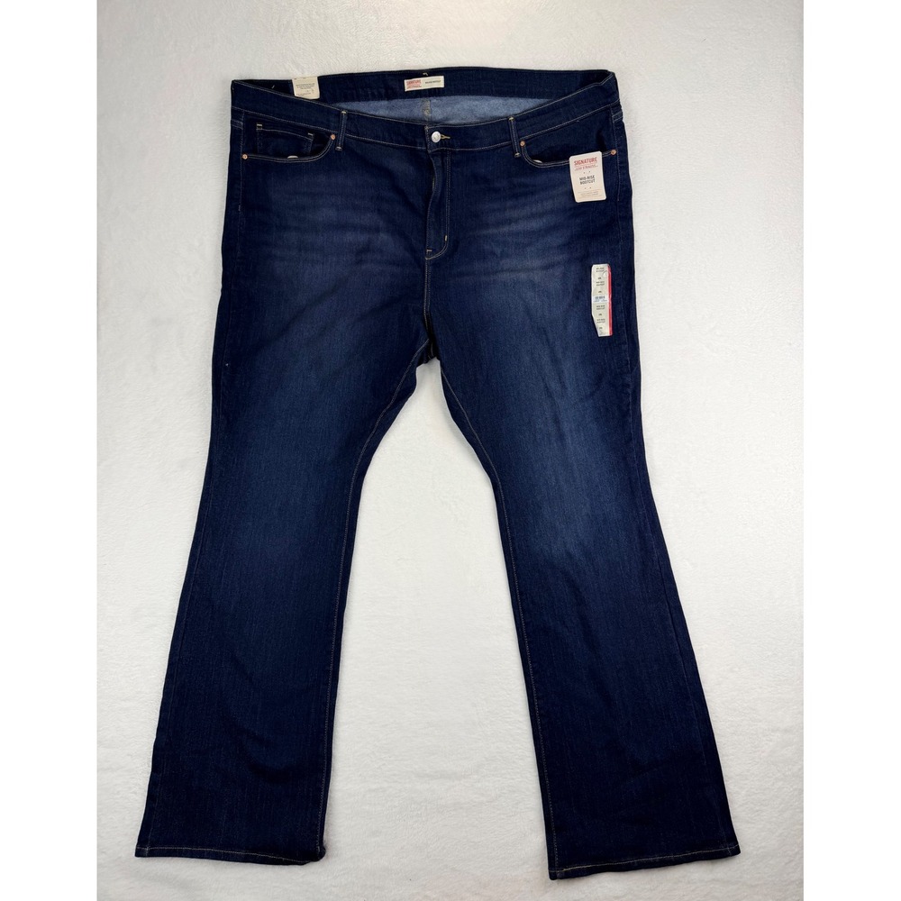 Signature Levi Strauss Mid Rise Bootcut Jeans Dark Wash Super Stretch 28L NEW